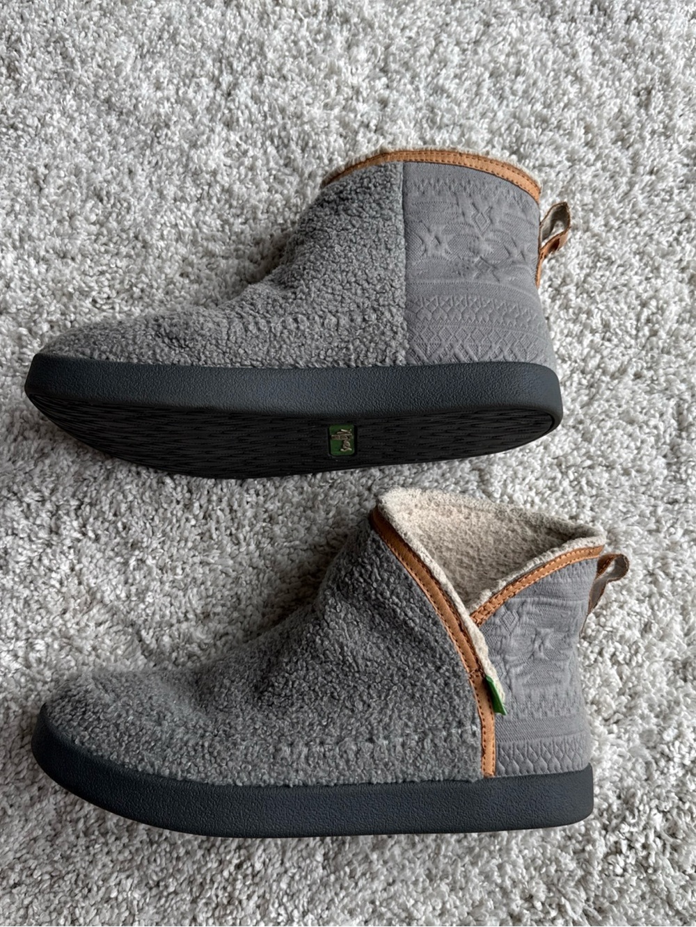 Sanuk Bootah Women's Gray Fleece/Faux Fur Lined Bootie Slippers